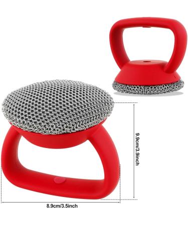 Besreey Stainless Steel Dish Scrubber Silicone Handle Pot Cleaning Scrubber Brush - Ergonomic Multi-Functional Kitchen Dish Scrubber Cast Iron Brush for Pans Grills Kitchen Stove Red - Buy Online on GoSupps.com