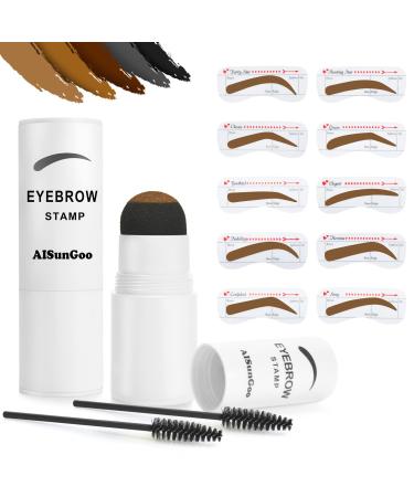Eyebrow Stamp Stencil Kit  Eye Brow Stamp Shaping kit with 10 Reusable Eyebrow Stencils  Long-Lasting and Water-Proof Perfect Makeup Kit for Natural Brows(Medium Brown)