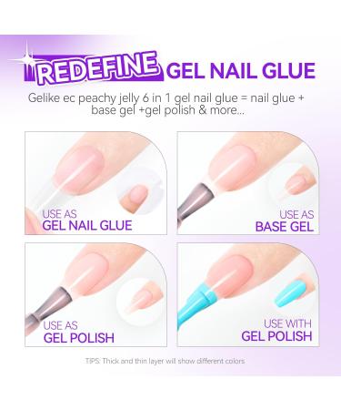 6 in 1 Gelike EC Nail Glue Gel - Peachy Jelly Color Gel Polish Base Coat, Long Lasting & Strong - Soak Off UV Extension - Buy Online on GoSupps.com