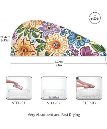 Buy Super Absorbent Colored Rainbow Flowers Hair Towel 2 Pack | Quick Drying Hair Turbans for Women & Girls - Buy Online on GoSupps.com