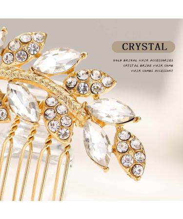 Foyte Crystal Bride Wedding Hair Comb - Gold Leaf Bridal Headpiece for Women and Girls - Buy Online on GoSupps.com