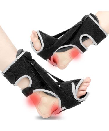 Upgrade Plantar Fasciitis Night Splint with Arch Support, Plantar Fasciitis Relief Brace, 2 Adjustable Straps Plantar Fasciitis Night Splint Relief Plantar Fasciitis, Foot Drop, Achilles Tendonitis, Day&Night, 2Pcs Black