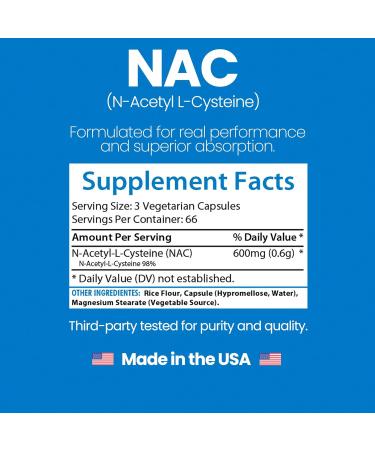 Healthfare NAC N-Acetyl L-Cysteine Supplement | 600mg High Potency | 200 Vegan Capsules | Non-GMO Gluten-Free Made in USA - Buy Online on GoSupps.com