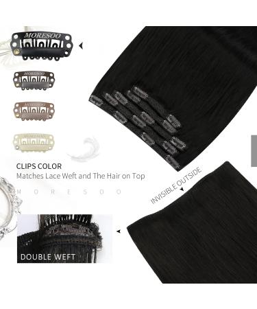 Moresoo 14 Inch Black Clip in Human Hair Extensions - 5 Pieces/70g Remy Real Hair #1B - Buy Online on GoSupps.com