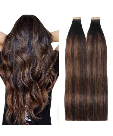 Hotlulana tape extensions real hair balayage natural black to chestnut brown extensions real hair 14 inch/35cm 40pcs 80g invisible 100% natural skin weft tape in extensions real hair #1b/1b/6.#1b/1b/6 Balayage Natural black to Chestnut Braun 35cm-14 inch 