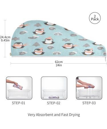 Cute Penguins Christmas Dry Hair Cap | 2-Piece Quick Drying Towel Set | Super Absorbent & Soft Button Headband - Buy Online on GoSupps.com