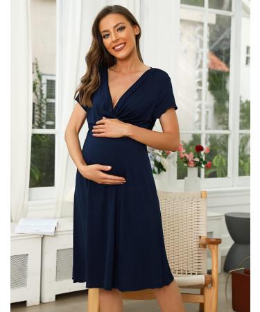 Irdcomps Women's Breastfeeding Nightdress Maternity Nursing Nightgown - Casual Navy Blue - Buy Online on GoSupps.com