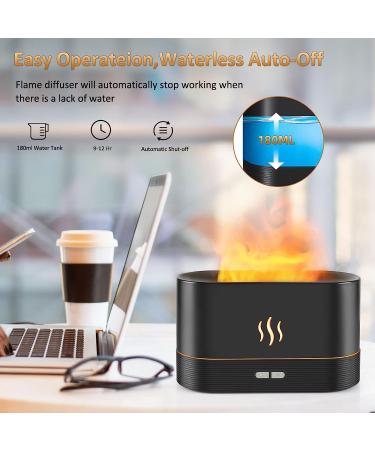 PLUWEL Flame Diffuser Humidifier 180ml - Auto Off Essential Oil Aroma with Fire Flame Effect - 2 Brightness Modes for Home Office Spa Gym (Black) - Buy Online on GoSupps.com