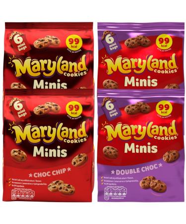 Chocolate Cookies Bundle with Maryland Mini Cookie Choc Chip 6 Pack 120g x2 and Double Chocolate 6 Pack 120g x2 (4 Pack)
