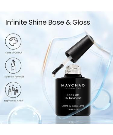 MAYCHAO Gel Nail Polish Base & Top Coat Set | Long Lasting Soak Off UV LED Lacquer - 7.3ml | 2Pcs Base & Shiny Top Coat for Smooth Application - Buy Online on GoSupps.com