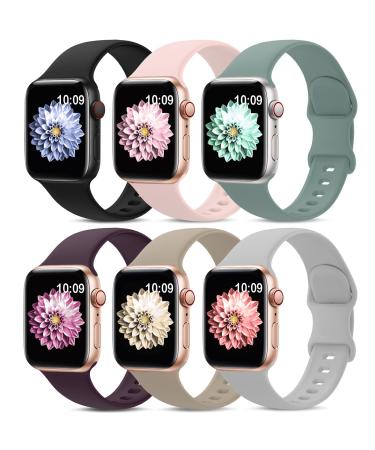 6 Pack Sport Bands Compatible with Apple Watch Band 38mm 40mm 41mm 42mm 44mm 45mm 49mm Soft Silicone Waterproof Strap Compatible with iWatch Apple Watch Series Ultra 8 7 6 5 4 3 2 1 SE Women Men Black/Pink Sand/Stone/Gray/Cactus/Dark Cherry 38/40/41 mm