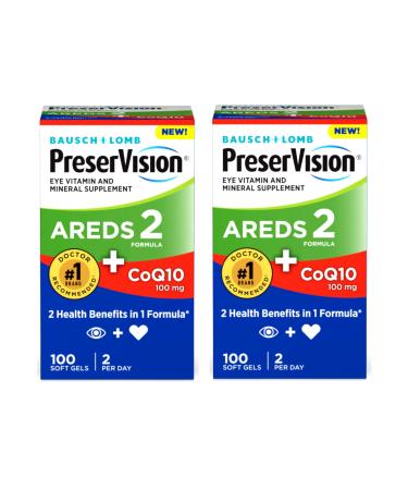 PreserVision Eye Vitamin & Mineral Supplement AREDS 2 Formula + CoQ10 2-in-1 Health Benefits 100 Softgels (2 per Day) Pack of 2