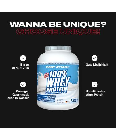 Body Attack 100% Whey Protein Bodybuilding Protein - Creamy Protein Powder with Hydrolysate and BCAA Mass Gain and Diets for Athletes and Athletes - Made in Germany - 2.3 kg Natural - Buy Online on GoSupps.com