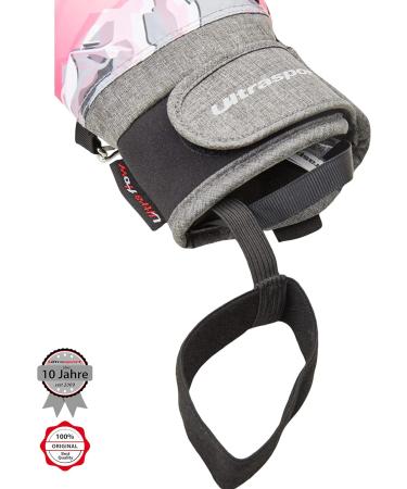 Ultrasport Advanced Ski Children's Gloves - Flexible Water Resistant & Windproof for Ages 6-14 | Rocky Black/Gray/White/Pink - Buy Online on GoSupps.com