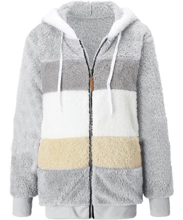 Buy Hanxiulin Women's Fleece Plush Winter Jacket - Warm Fluffy Zippered Coat Windproof 4XL Gray | International Shipping Available - Buy Online on GoSupps.com