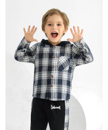 Naiyafly Toddler Boys Plaid Hoodie Sweatshirt and Pants Set | Kids School Outfit 3-4 Years Dark Blue - Buy Online on GoSupps.com