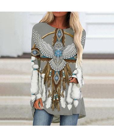 Women's Gray Aztec Graphic Tunic Top - XX-Large | Casual Western Cowgirl Style - Buy Online on GoSupps.com