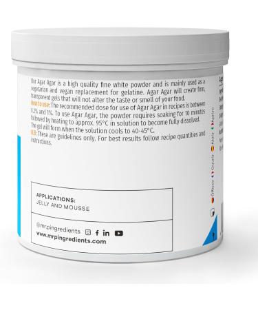 Mr.P Agar Agar 100g Powder - Vegan Gelatine Replacement for Jelly, Mousse, Molecular Gastronomy - Gelling Agent, Vegetarian, Halal, Kosher, Non-GMO - Recyclable Pot - 1 Pack - Buy Online on GoSupps.com