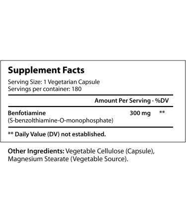 Benfotiamine 300mg 180 Vegetarian Capsules | Fat-Soluble Vitamin B1 Supplement for Circulation & Nervous System - Buy Online on GoSupps.com