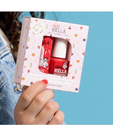 Miss Nella Nail Polis + Lip Balm set- Special Red Nail Polish for Kids- STRAWBERRY N CREAM with Peel-off Water Based & Odour Free Formula + LUVVY WUVVY red hypoallergenic lip balm - Buy Online on GoSupps.com
