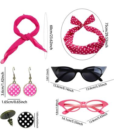 Polka Dot Headband - Headband Drop Earrings Set for 1950s Outfits - Print Dangle Earrings with Vintage Hair Bands Chiffon Scarf Cat Eye Glasses Hot Pink One Size - Buy Online on GoSupps.com