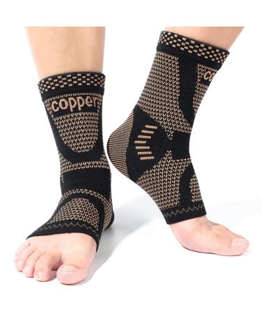 Copper Infused Compression Ankle Brace Ankle Support Sleeve for Men & Women for Foot Pain Relief Plantar Fasciitis Sprained Ankle Achilles Tendonitis Recovery Ankle Support and Protection (M)
