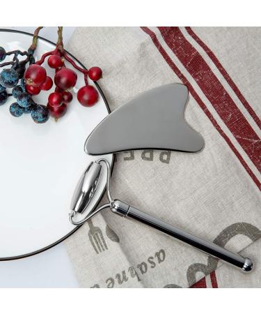 Stainless Steel Mini Face Roller and Gua Sha Set for Wrinkles - Anti Aging Facial Massager - Authentic, Durable, Noiseless Design - Buy Online on GoSupps.com