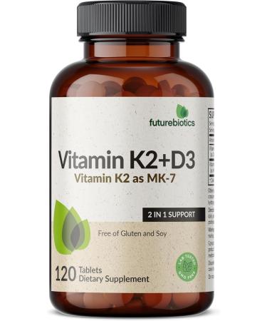 Futurebiotics Vitamin K2 with D3 2 in 1 Support 5000 IU Vitamin D3 & 90 mcg Vitamin K2 MK-7 Non-GMO 120 Tablets 120 Count (Pack of 1) - Buy Online on GoSupps.com