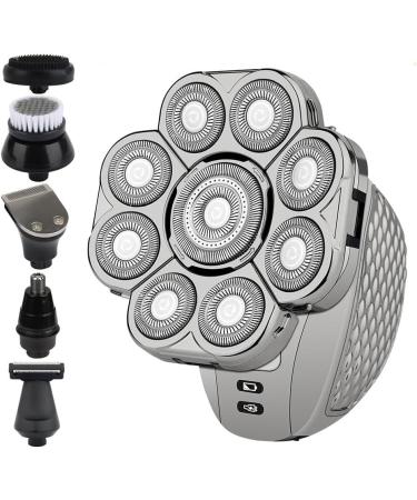 Buy 6-in-1 Electric Head Shaver for Bald Men - 9 Blades Beard & Nose Trimmer Rechargeable Razor - Buy Online on GoSupps.com