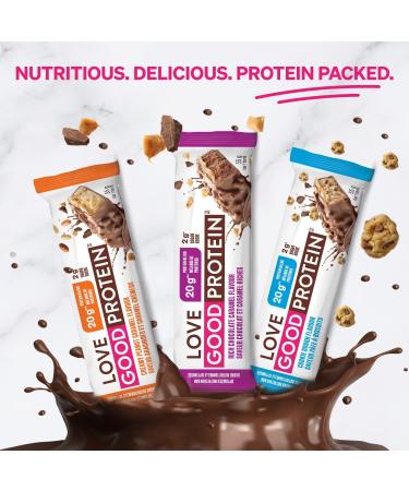 Love Good Fats High Protein Bars Peanut Caramel - Whey Protein and Collagen - 20g Protein includes 6-7g Collagen 2g Net Carbs 1g Sugar - Chocolate Coating - Low Carb Low Sugar Keto 12 Pack - Buy Online on GoSupps.com