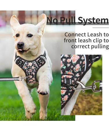 Shop Heele Dog Crockery & No-Pull Harness | Adjustable Reflective Design for Medium Dogs - XL Flower Black - Buy Online on GoSupps.com