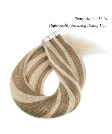 Sun-Kissed Highlight Real Hair Extensions | 50g Ash Brown & Platinum Blonde Tape-in Wefts | Remy Human Hair - 20 Pieces 40 cm - Buy Online on GoSupps.com