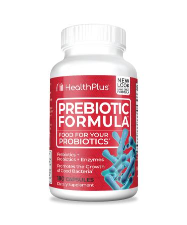 Health Plus Prebiotic Formula - Probiotics + Prebiotics + Digestive Enzymes - Gluten Free, Dairy Free, Natural Herbal Ingredients (180 Capsules, 60 Servings)