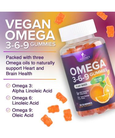 Omega 3 6 9 Gummies - Vegan Omega 3 Supplement Gummy - Essential Fatty Acids Oil 369 Complex Heart Support & Brain Support for Women Men & Pregnancy Fish Free Non-GMO Orange Flavored - 120 Gummies 120 Count (Pack of 1) - Buy Online on GoSupps.com