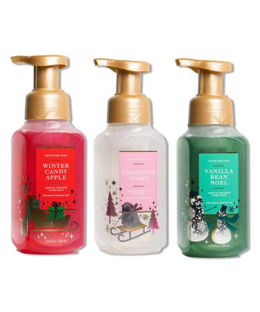 Bath & Body Works Holiday Trio Gentle Foaming Hand Soap Set of 3 - Winter Candy Apple Vanilla Bean Noel and Champagne Toast. (Bottle Design May Vary)