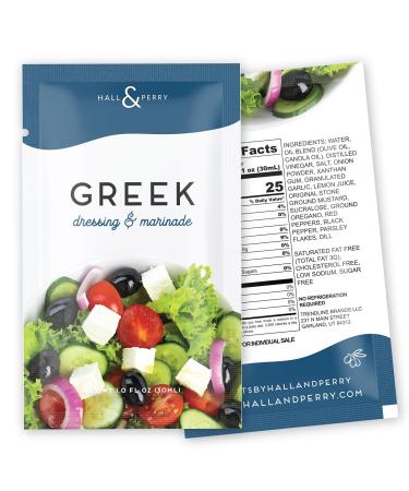 Hall & Perry Low Calorie, Low Fat, Keto Friendly Salad Dressing Packets - Greek Flavor in 10 Ready to Serve Pouches, 1 oz each