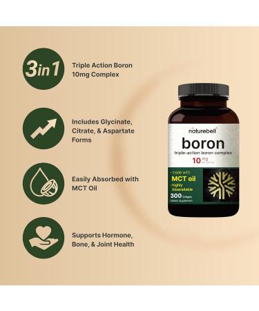 Boron 10mg 300 Softgels with MCT Oil | High Absorption | Triple Action Boron Supplement for Men & Women | Glycinate Citrate & Aspartate Complex | Trace Minerals for Hormone Bone & Joint Support - Buy Online on GoSupps.com
