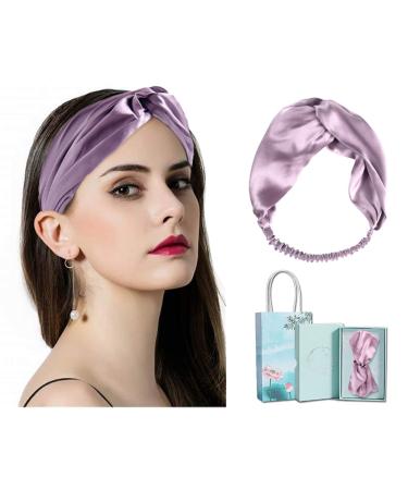 Silk hair band women headband silk 100% mulberry bead elastic real silk hair accessories for make-up shower yoga great as a women & mother's day gift (Lotus purple)