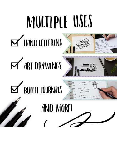 Craft 'n' Beyond Calligraphy Brush Pens Set - Pack of 3 Small, Medium, and Large Markers for Hand Lettering, Art Drawing, Sketching, Scrapbooking, Journaling - Beginner Kit with Fadeproof Black Ink - Buy Online on GoSupps.com