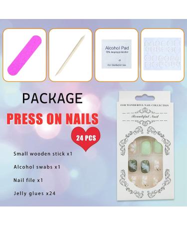Green Halo Camellia Press on Nails - 24 Pcs Full Cover False Nails with Floral Design for Women - Buy Online on GoSupps.com