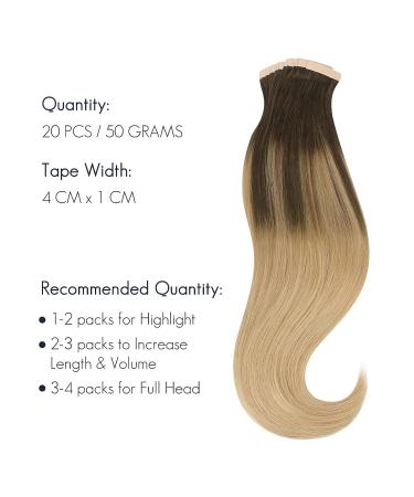 Hotbanana Chocolate Brown Highlighted Dirty Blonde Balayage Tape in Hair Extensions 20 20pcs 50g - Real Human Hair Remy Straight Hair - Buy Online on GoSupps.com