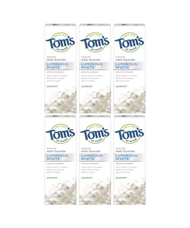 Tom's of Maine Natural Luminous White Toothpaste, Spearmint, 4 oz. 6-Pack (Packaging May Vary) Spearmint 4 Ounce (Pack of 6)