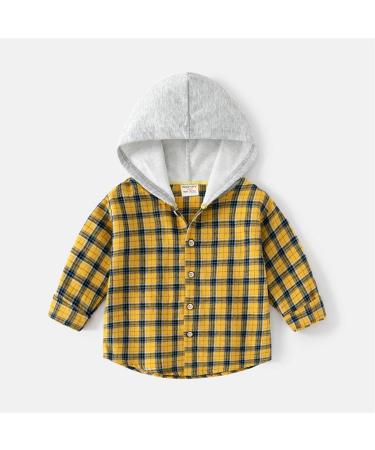 Plaid Yellow Black Sleeve Toddler Boys Hoodie Shirt | Long Sleeve Outwear Top for Babies 2-3T - Buy Online on GoSupps.com
