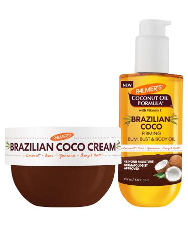 Palmer's Coconut Oil Formula Brazilian Coco Firming Skin Care Duo Whipped Body Butter (8.8 Oz) + Body Oil (6.5 Fl Oz) Helps with Skin Tightening & Firming of Bum Bust & Belly Provides 48Hr Moisture