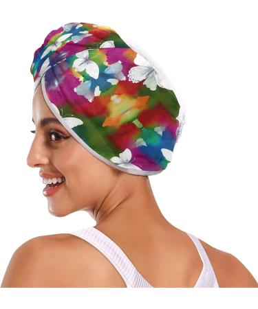 Buy White Butterflies Watercolor Hair Towel 2 Pack - Super Absorbent Quick Dry Turbans for Women & Girls - Buy Online on GoSupps.com