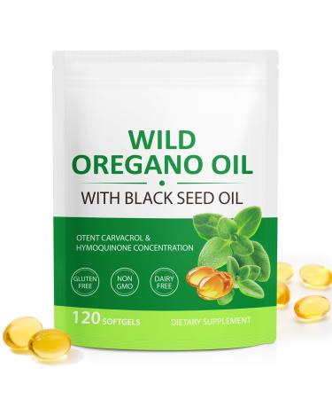 Wild Oregano Oil Softgels with Black Seed Oil - 6 000mg per Serving | 120 Capsules | Plant Based Non-GMO & High Carvacrol (165mg) + Naturally Supporting Vitality (1 Pack) 120 Count (Pack of 1)