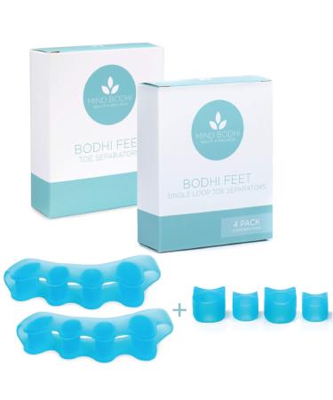 Mind Bodhi Ultimate Toe Separator Bundle, Includes a Pair of The Full-Foot Toe Separators & The Single-Loop Toe Separators 4-Pack (Blue)