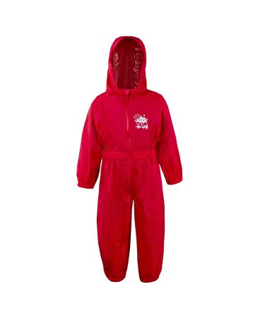 Metzuyan Baby Boys and Girls Unisex Waterproof Puddle Rainsuit All-In-One Dry Suit Outfit 12-18 Months Red