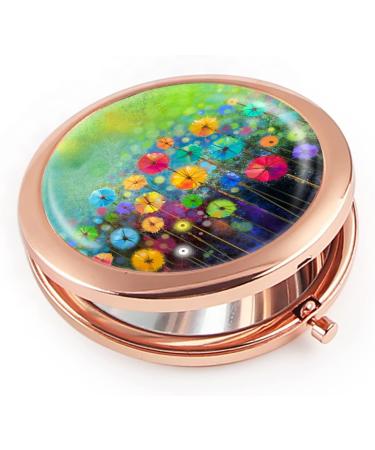iampanda Compact Rose Gold Mirror for Women - Portable Round Makeup Mirror with 2X Magnifying for Purse - Watercolor Nature Landscape Floral Design - Buy Online on GoSupps.com