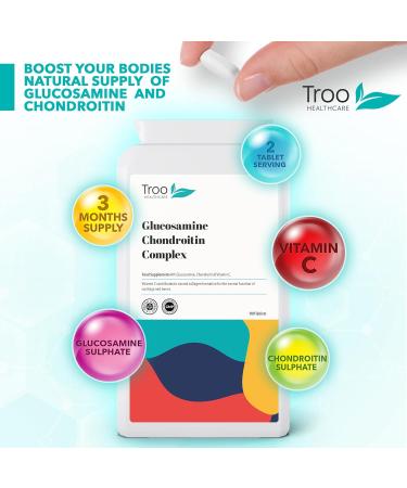 Glucosamine Chondrotin Complex with Vitamin C - 180 Tablets - Supports Collagen Formation to Help Maintain Healthy Bones Cartilage & Joints - UK Manufactured Supplement to GMP Standards - Buy Online on GoSupps.com